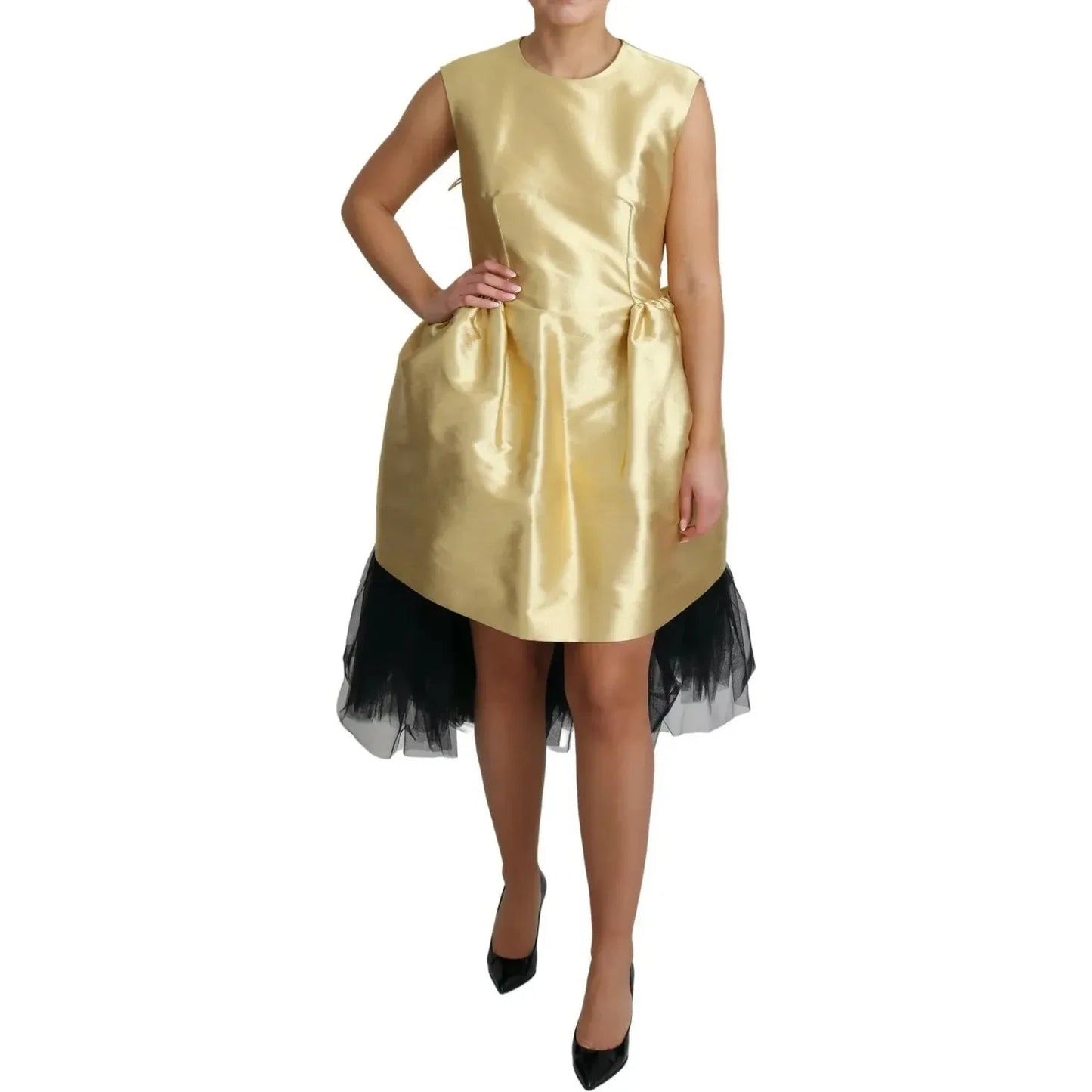 Dolce & Gabbana Gold Polyester Sleeveless A-line Tulle Dress Dolce & Gabbana