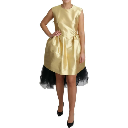 Dolce & Gabbana Polyester Gold Sleeveless A-line Tulle Dress 1728,63% Polyester 37% Rayon,67345645728,Clothing,Dolce & Gabbana,Dresses - Clothing,Dresses - Women - Clothing,Gold Black,IT42|M,Preowned / Defect,Short - Dresses - Clothing,Sleeveless - Dresse