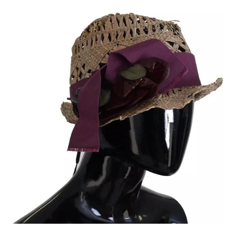 Dolce & Gabbana Brown Ribbon Floral Embellished Straw Hat Dolce & Gabbana