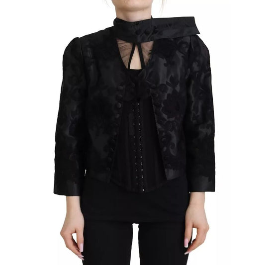 Dolce & Gabbana Black Lace Sheer Corset Organza Silk Jacket 1728,67345645728,Black,Clothing,Coats - Jackets & Coats - Clothing,Dolce & Gabbana,IT42|M,Jackets & Coats - Clothing,Jackets & Coats - Women - Clothing,Material: 60% Silk 24% Cotton 16% Polyester