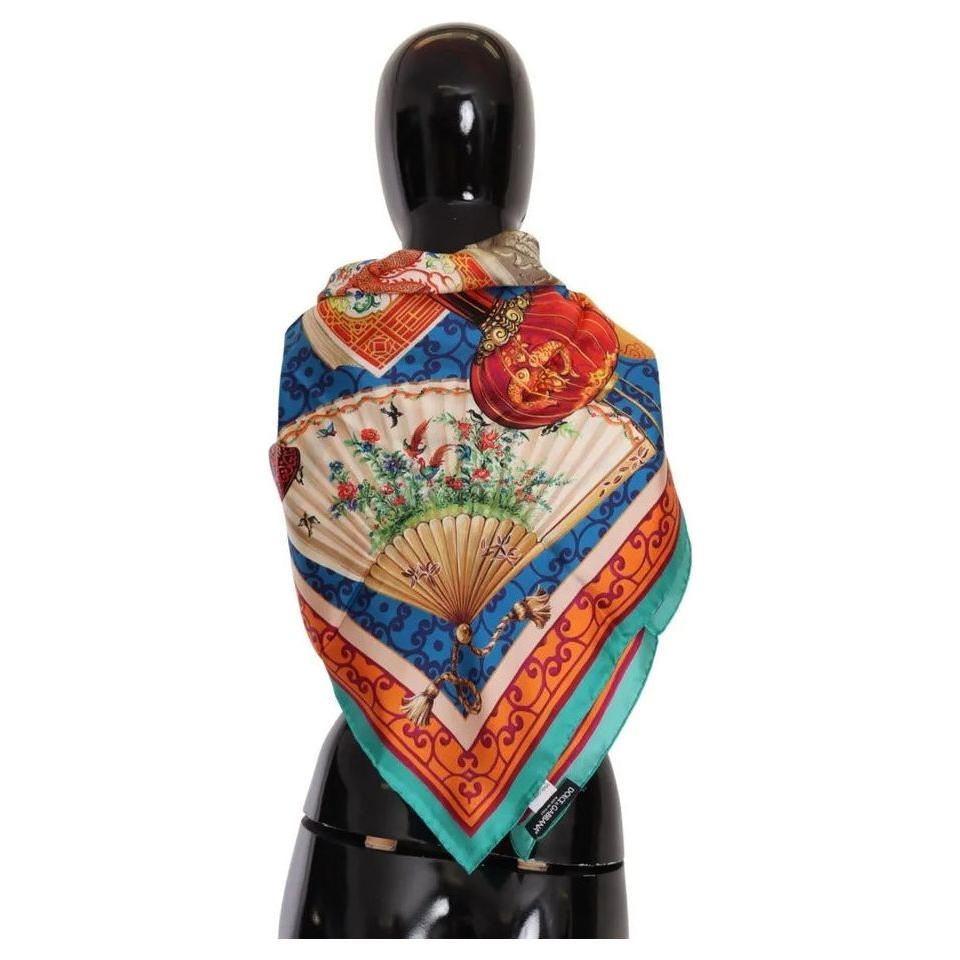 Dolce & Gabbana Multicolor Fans Dragon Nylon Shawl Wrap Scarf Dolce & Gabbana