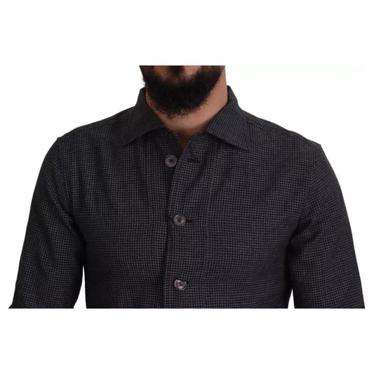 Dolce & Gabbana Black Gray Checkered Long Sleeves Collared Casual Shirt Dolce & Gabbana