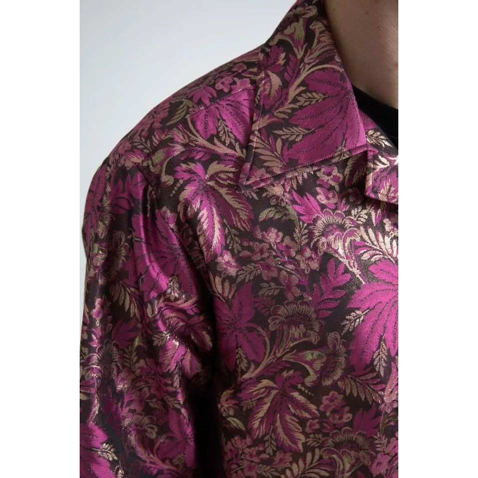 Dolce & Gabbana Fuchsia Pink Floral Jacquard Button Down Shirt Dolce & Gabbana