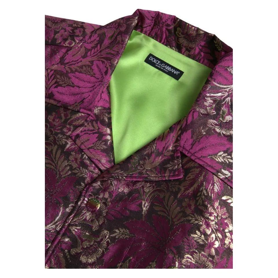 Dolce & Gabbana Fuchsia Pink Floral Jacquard Button Down Shirt Dolce & Gabbana