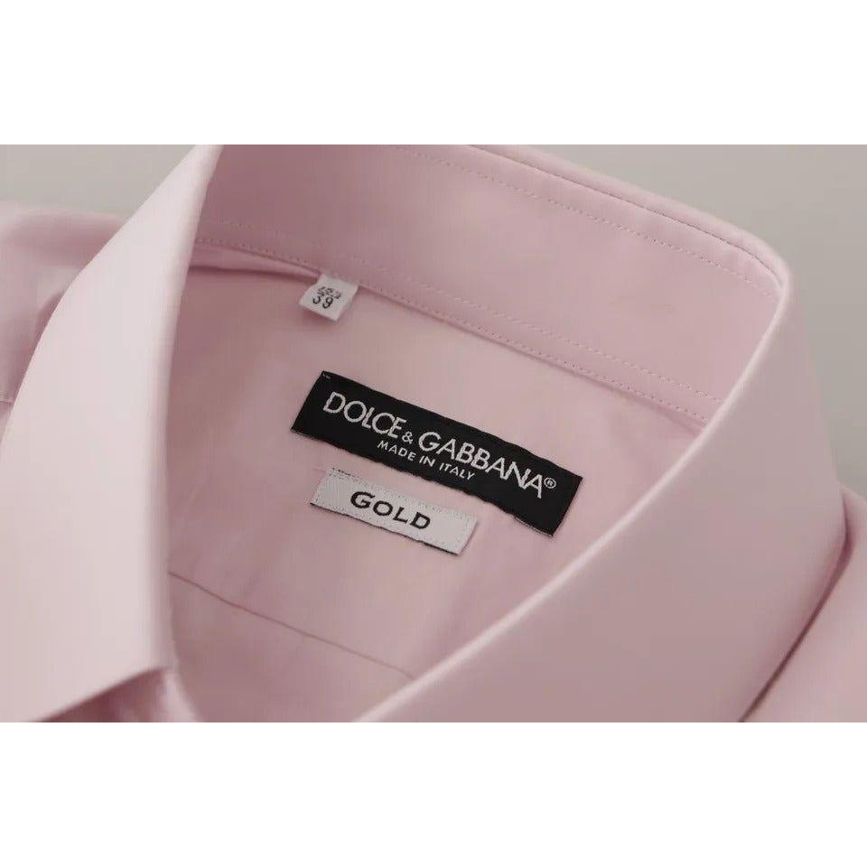 Dolce & Gabbana Light Pink Cotton Dress Formal Men GOLD Shirt Dolce & Gabbana