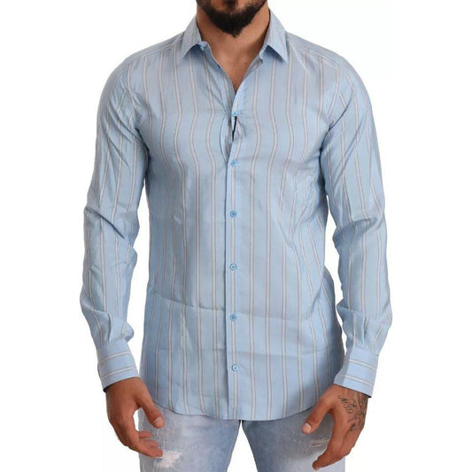 Dolce & Gabbana Blue Striped Silk Formal Dress MARTINI Shirt Dolce & Gabbana