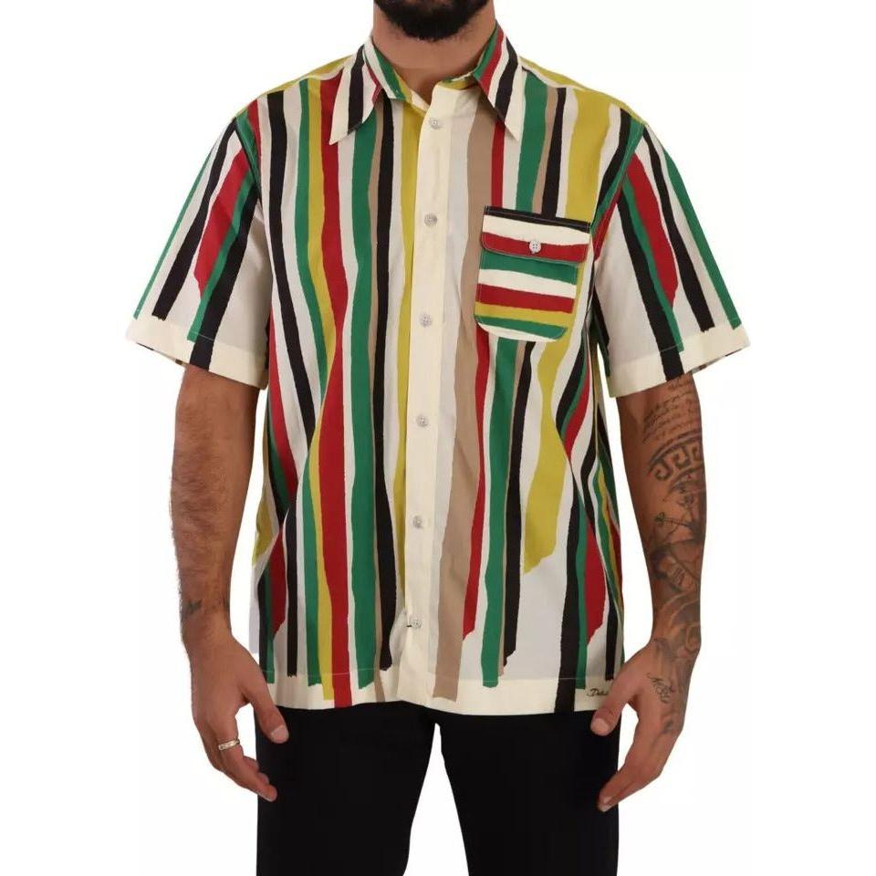 Dolce & Gabbana Multicolor Striped Short Sleeve Cotton Shirt