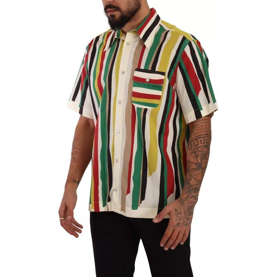 Dolce & Gabbana Multicolor Striped Short Sleeve Cotton Shirt