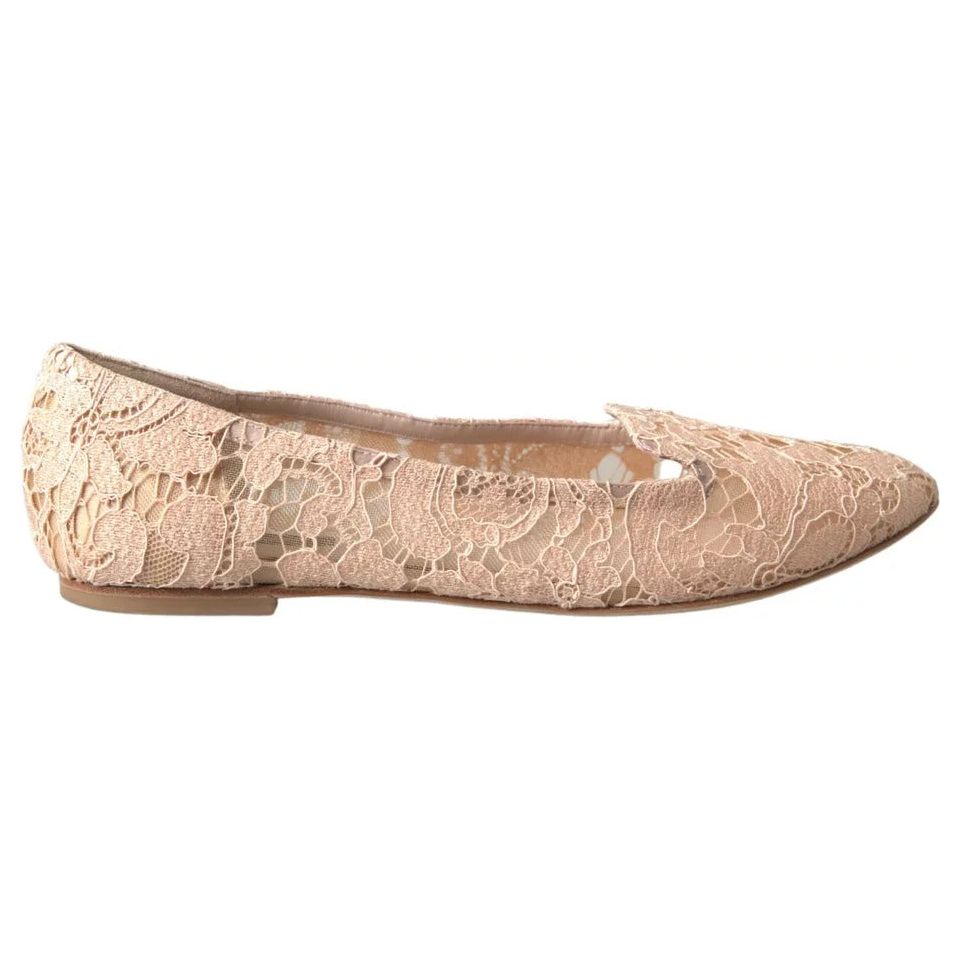 Dolce & Gabbana Beige Floral Lace Loafers Flats Shoes Dolce & Gabbana