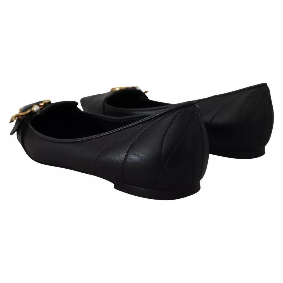 Dolce & Gabbana Black Devotion Leather Pointy Flats Shoes Dolce & Gabbana