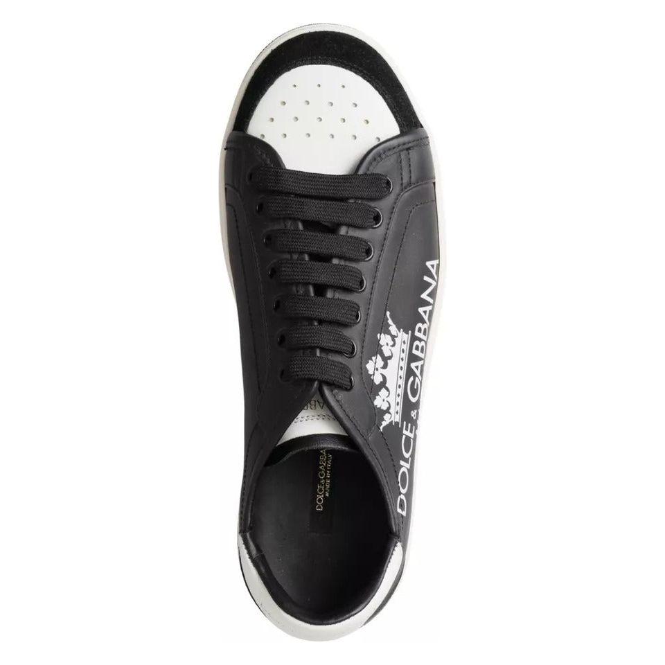 Dolce & Gabbana Black Leather Crown Milano Sneakers Casual Shoes Dolce & Gabbana