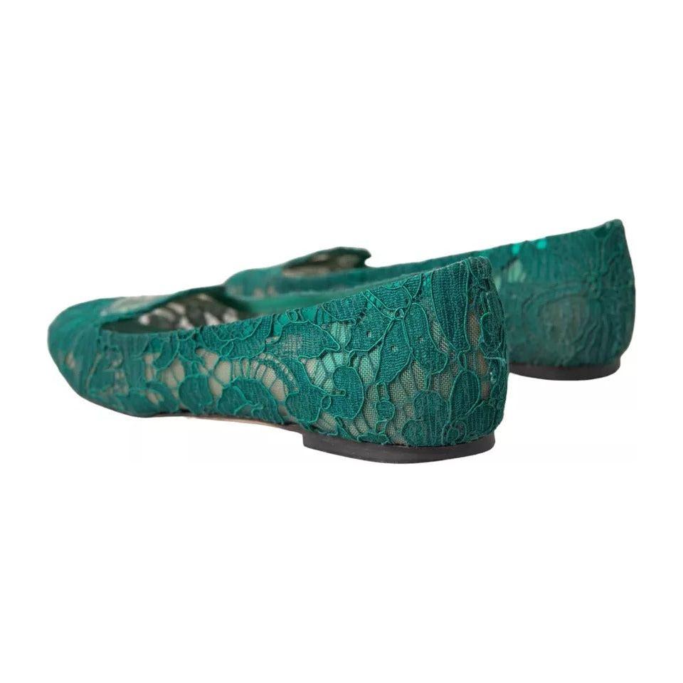 Dolce & Gabbana Green Taormina Lace Slip On Flats Shoes Dolce & Gabbana