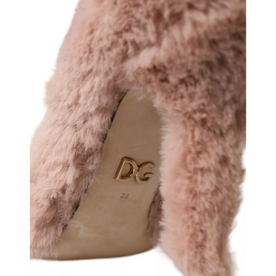 Dolce & Gabbana Light Pink Faux Fur Heels Pumps Shoes Dolce & Gabbana