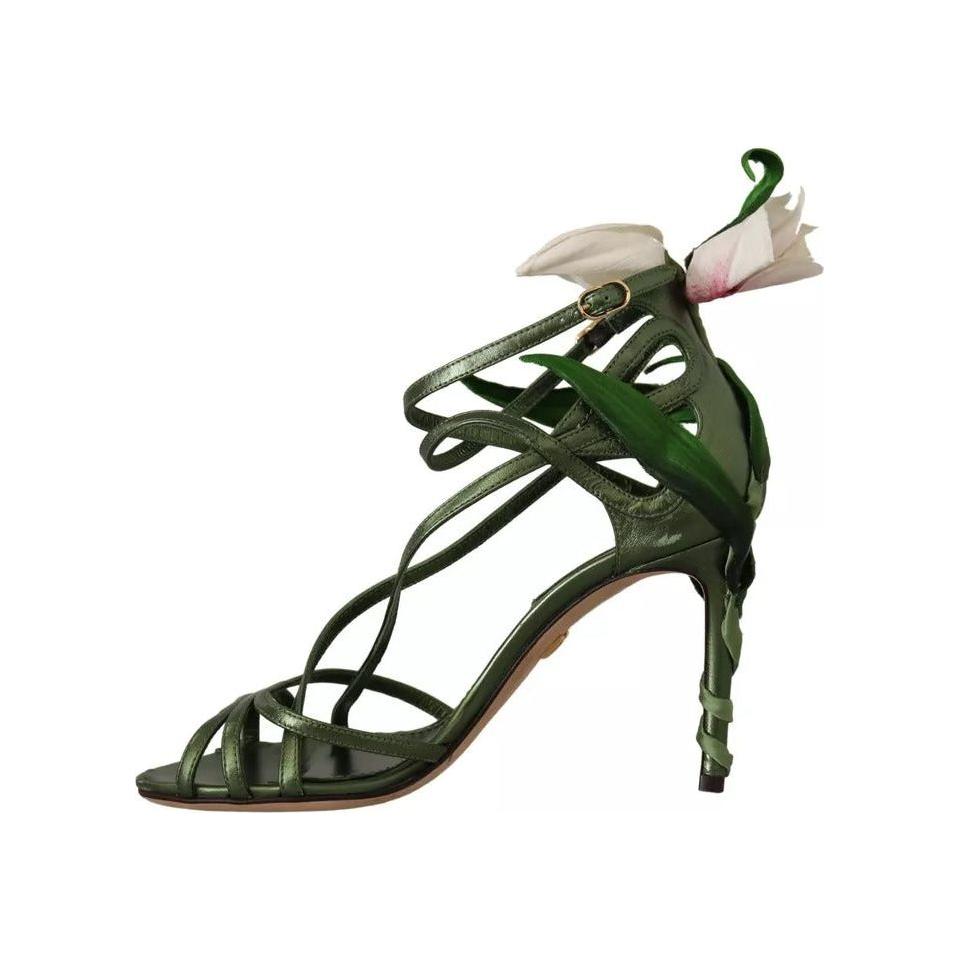 Dolce & Gabbana Acid Green Leather Strappy Flower Heels Sandals Shoes Dolce & Gabbana