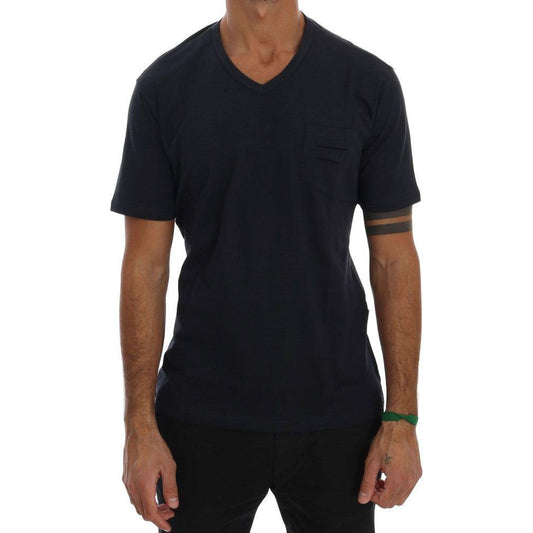 Daniele Alessandrini Blue Cotton V-neck T-Shirt Daniele Alessandrini