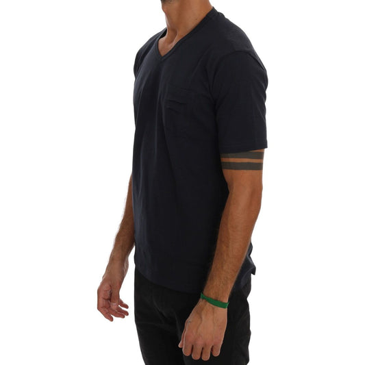 Daniele Alessandrini Chic Blue V-Neck Cotton Tee Daniele Alessandrini