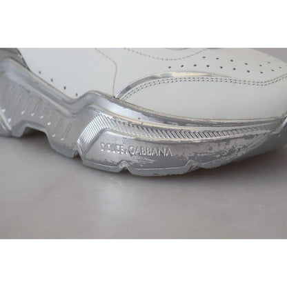 Dolce & Gabbana White Silver Leather Daymaster Sneakers Shoes Dolce & Gabbana