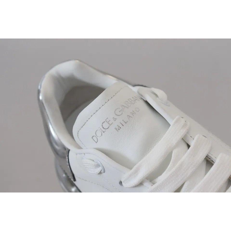 Dolce & Gabbana White Silver Leather Daymaster Sneakers Shoes