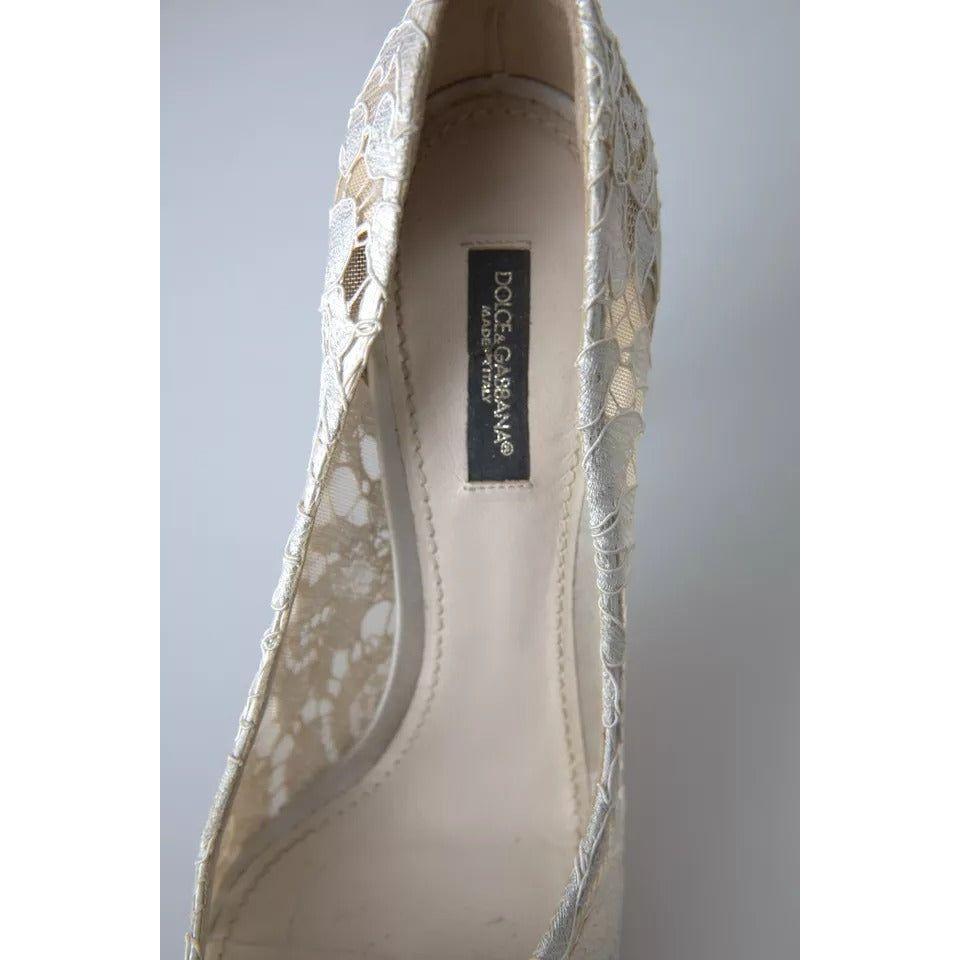 Dolce & Gabbana White Taormina Lace Crystal Heels Pumps Shoes Dolce & Gabbana