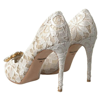 Dolce & Gabbana White Taormina Lace Crystal Heels Pumps Shoes Dolce & Gabbana