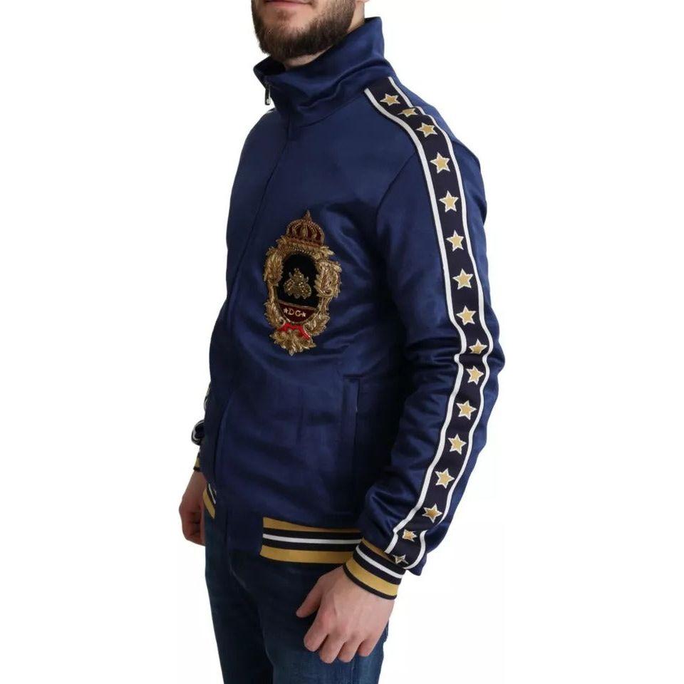 Dolce & Gabbana Blue Heraldic Patch Striped King Bee Sweater Dolce & Gabbana