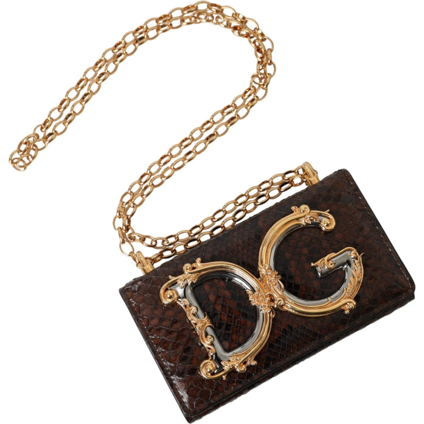 Dolce & Gabbana Brown Python Leather DG Girls Crossbody Phone Bag Dolce & Gabbana