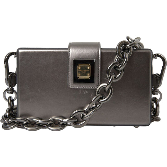 Dolce & Gabbana Metallic Gray Calfskin Leather DG BOX Shoulder Bag Dolce & Gabbana