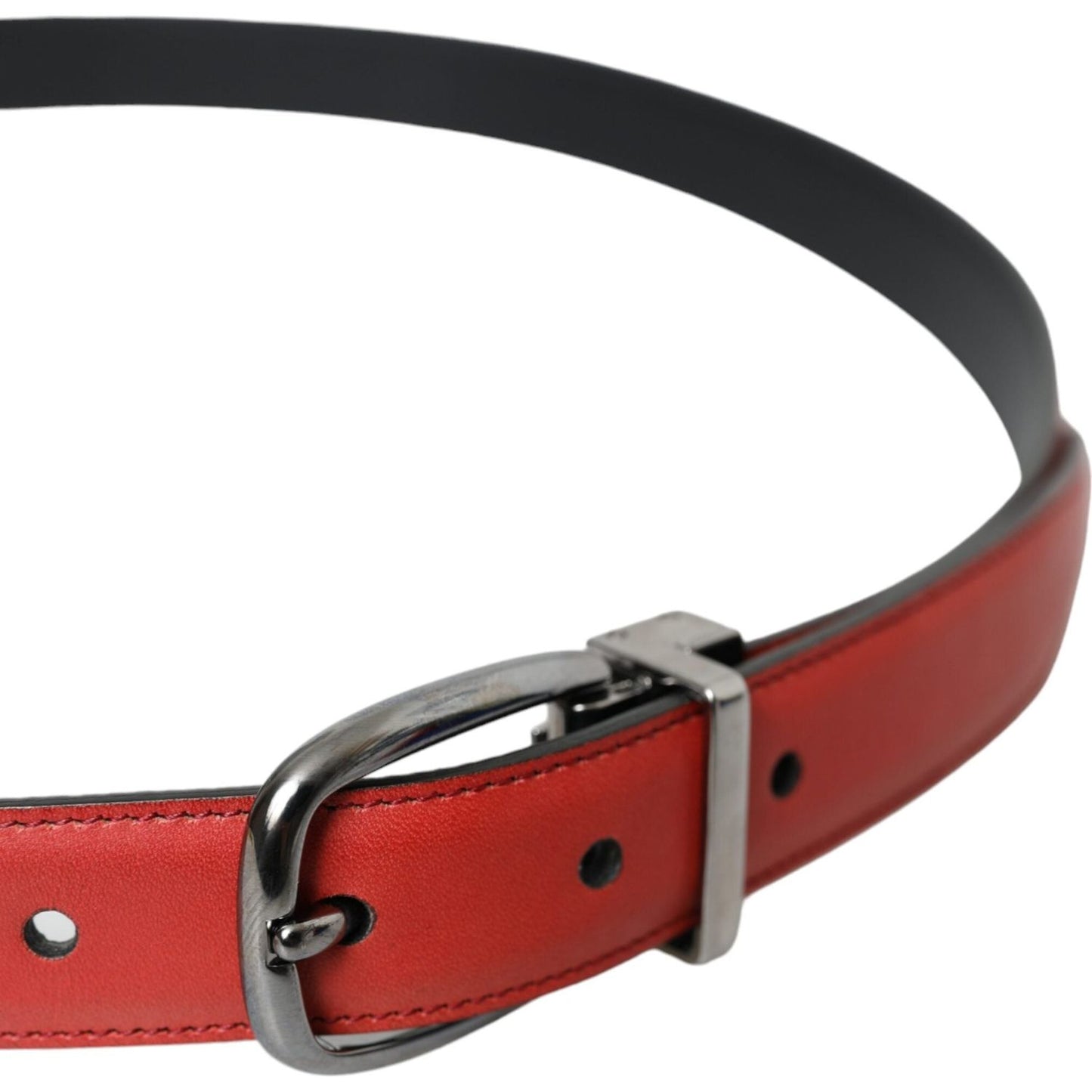 Dolce & Gabbana Red Leather Silver Metal Buckle Belt Men Dolce & Gabbana