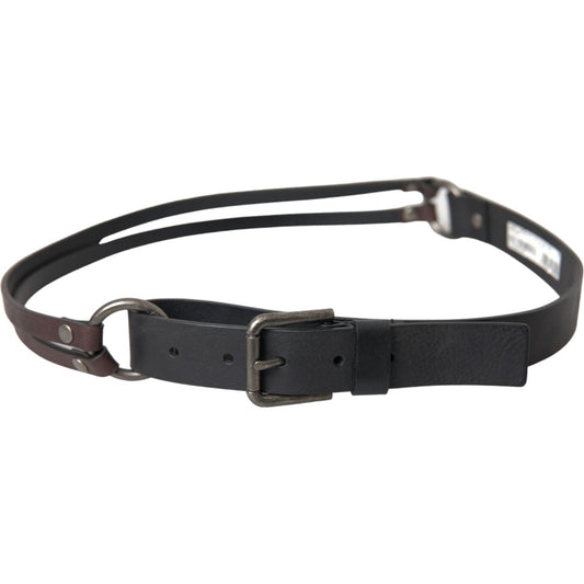 Dolce & Gabbana Black Brown Leather Silver Metal Buckle Belt Dolce & Gabbana