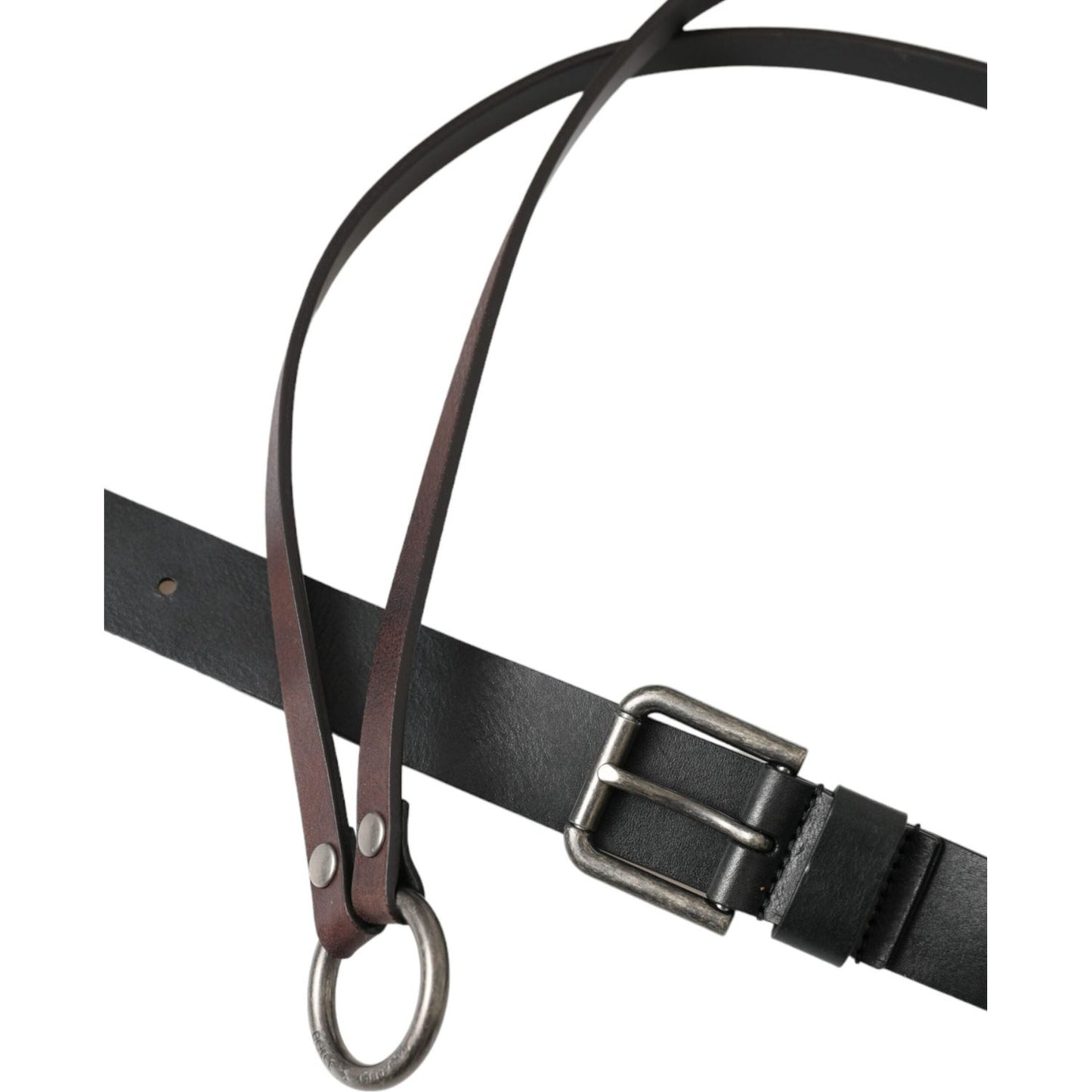 Dolce & Gabbana Black Brown Leather Silver Metal Buckle Belt Dolce & Gabbana