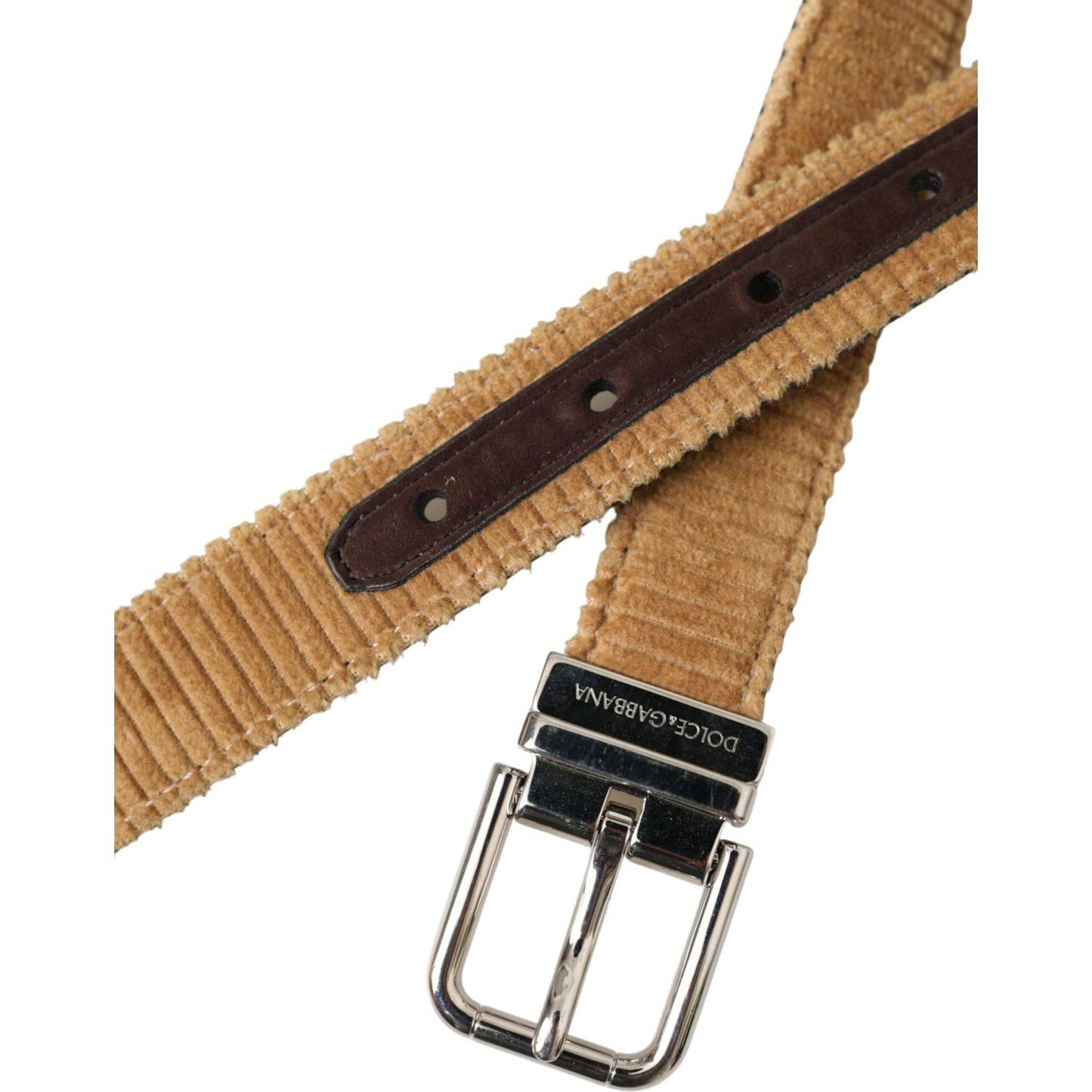 Dolce & Gabbana Brown Velvet Silver Metal Buckle Belt Men Dolce & Gabbana