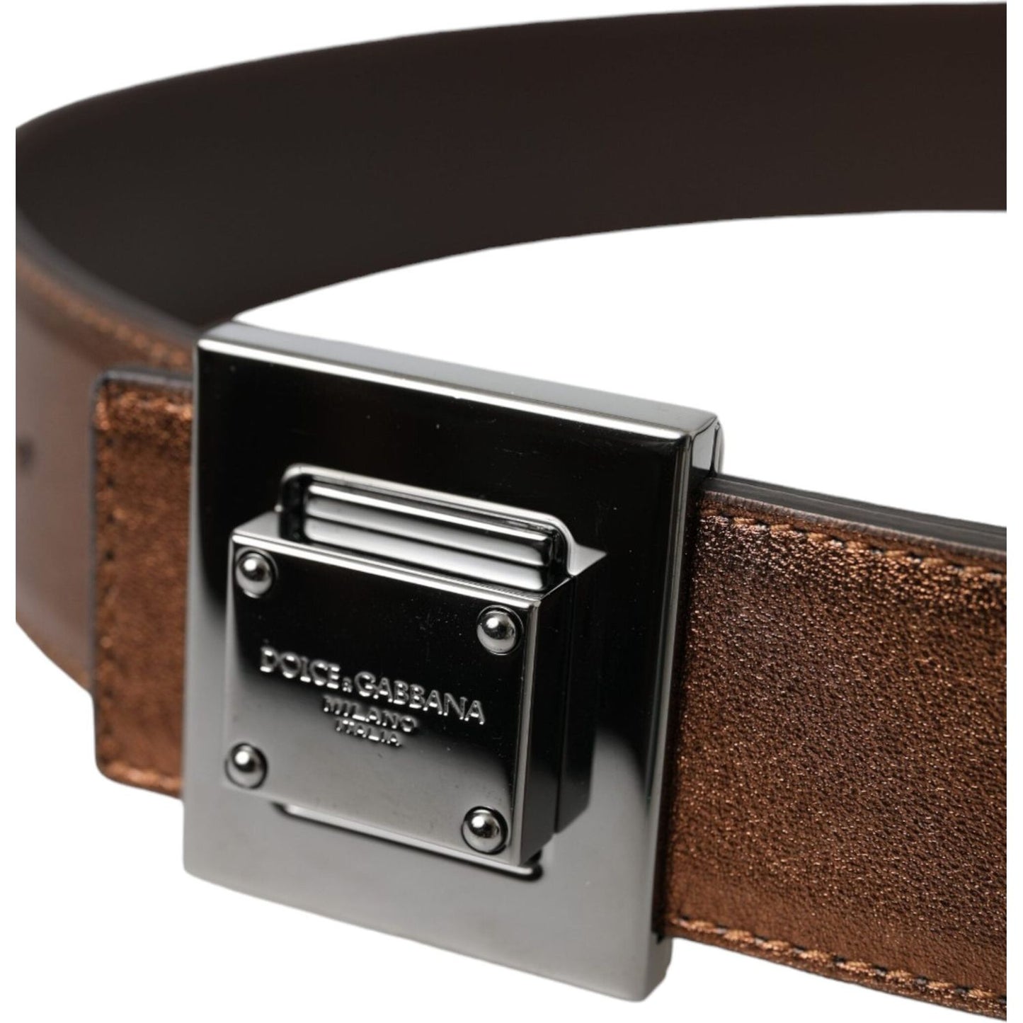 Dolce & Gabbana Metallic Bronze Leather Square Metal Buckle Belt Dolce & Gabbana