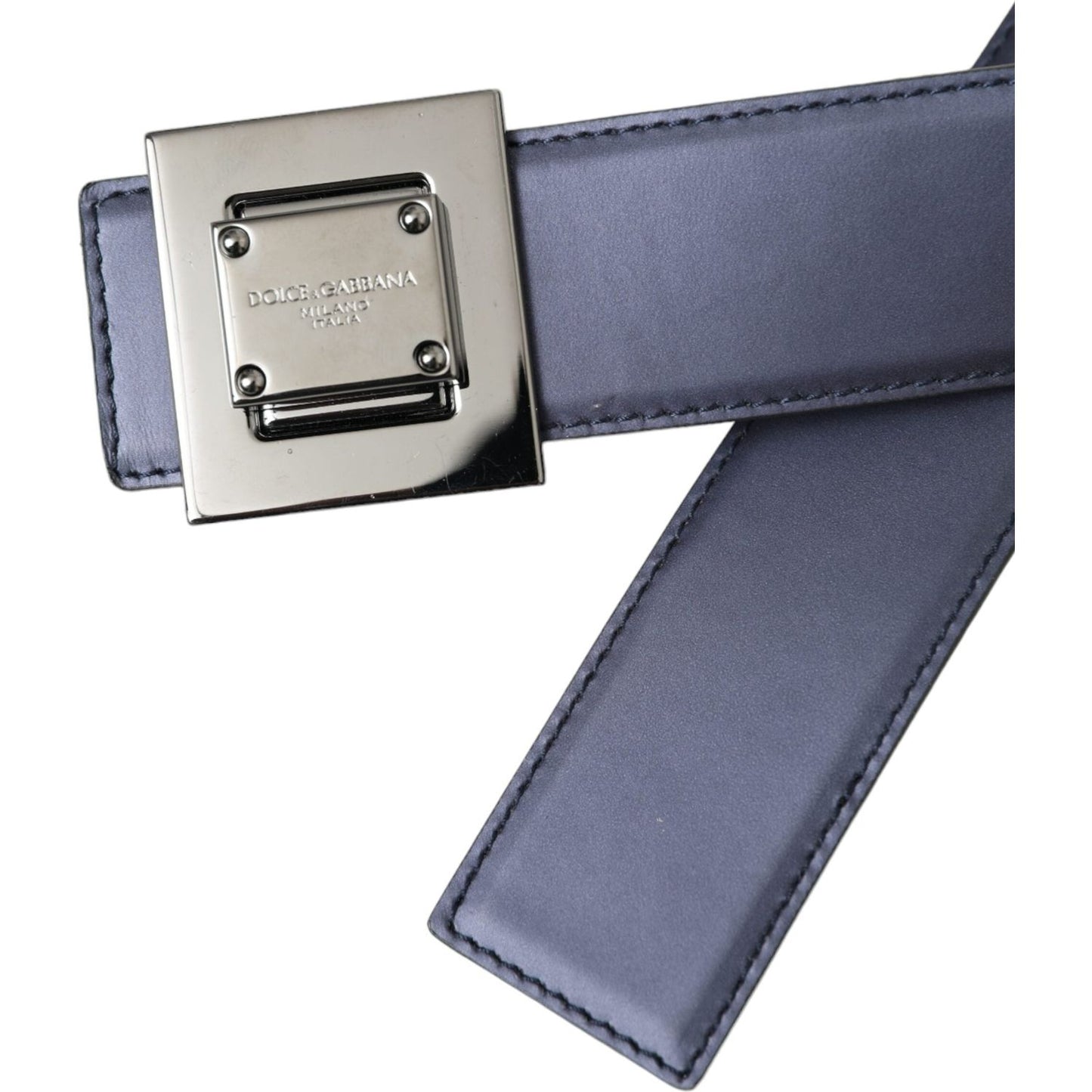 Dolce & Gabbana Blue Leather Square Metal Buckle Belt Dolce & Gabbana