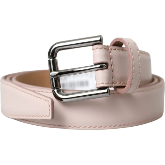 Dolce & Gabbana Light Pink Leather Silver Metal Buckle Belt Dolce & Gabbana