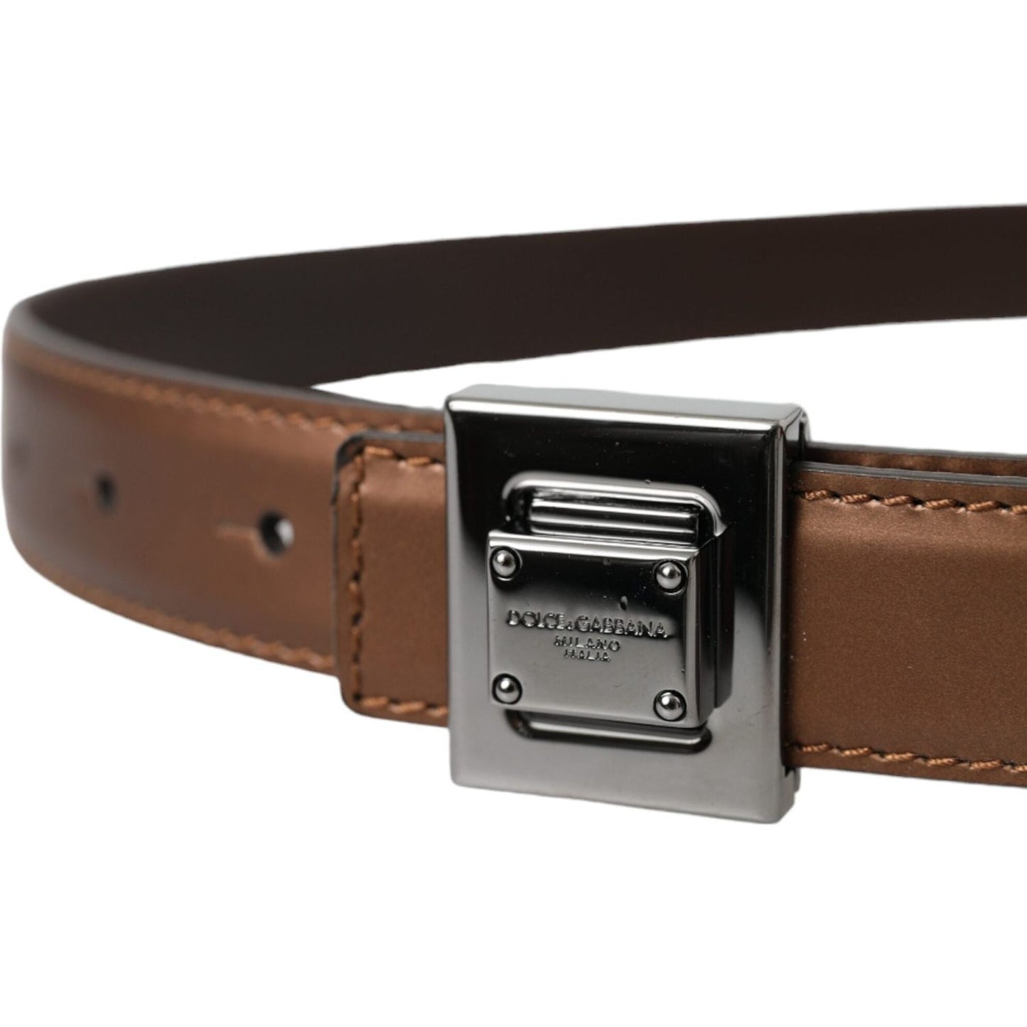 Dolce & Gabbana Bronze Leather Square Metal Buckle Belt Dolce & Gabbana