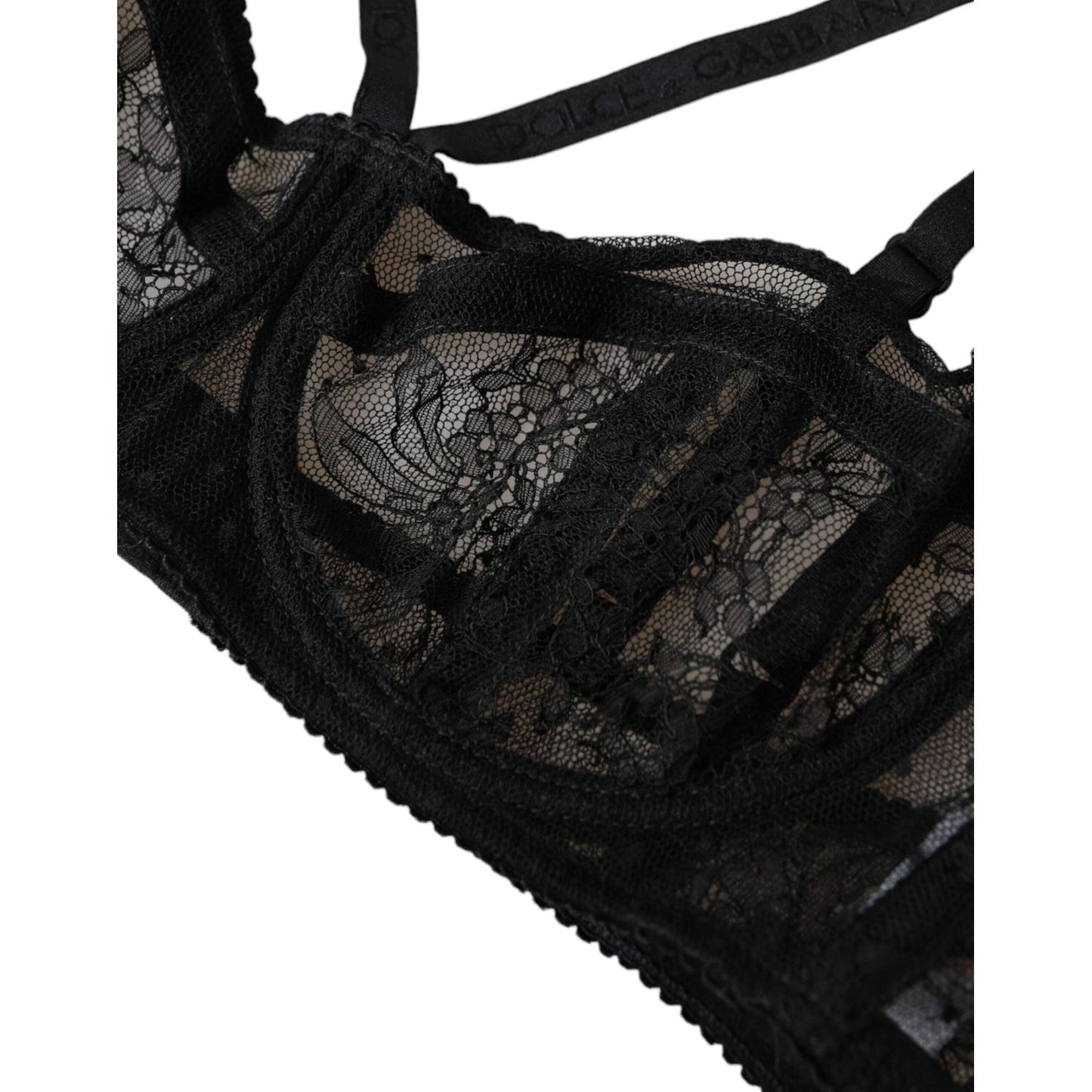 Dolce & Gabbana Black Floral Lace Nylon Balconcino Bra Underwear Dolce & Gabbana