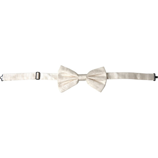 Dolce & Gabbana White Jacquard Silk Adjustable Neck Men Bow Tie Dolce & Gabbana