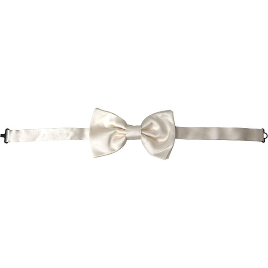 Dolce & Gabbana Off White Silk Adjustable Neck Men Bow Tie Dolce & Gabbana