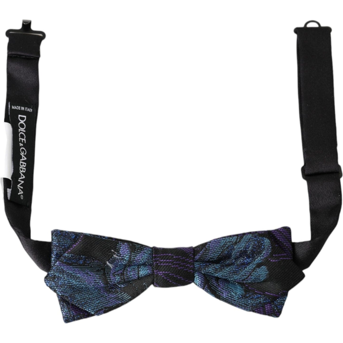 Dolce & Gabbana Black Blue Brocade Adjustable Neck Men Bow Tie Dolce & Gabbana