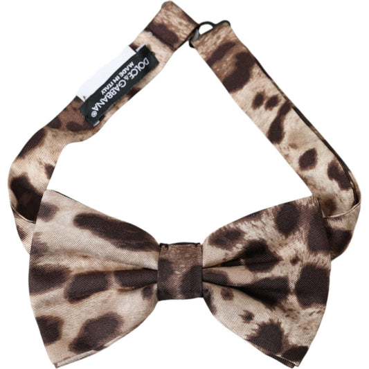 Dolce & Gabbana Brown Leopard Silk Adjustable Neck Men Bow Tie Dolce & Gabbana