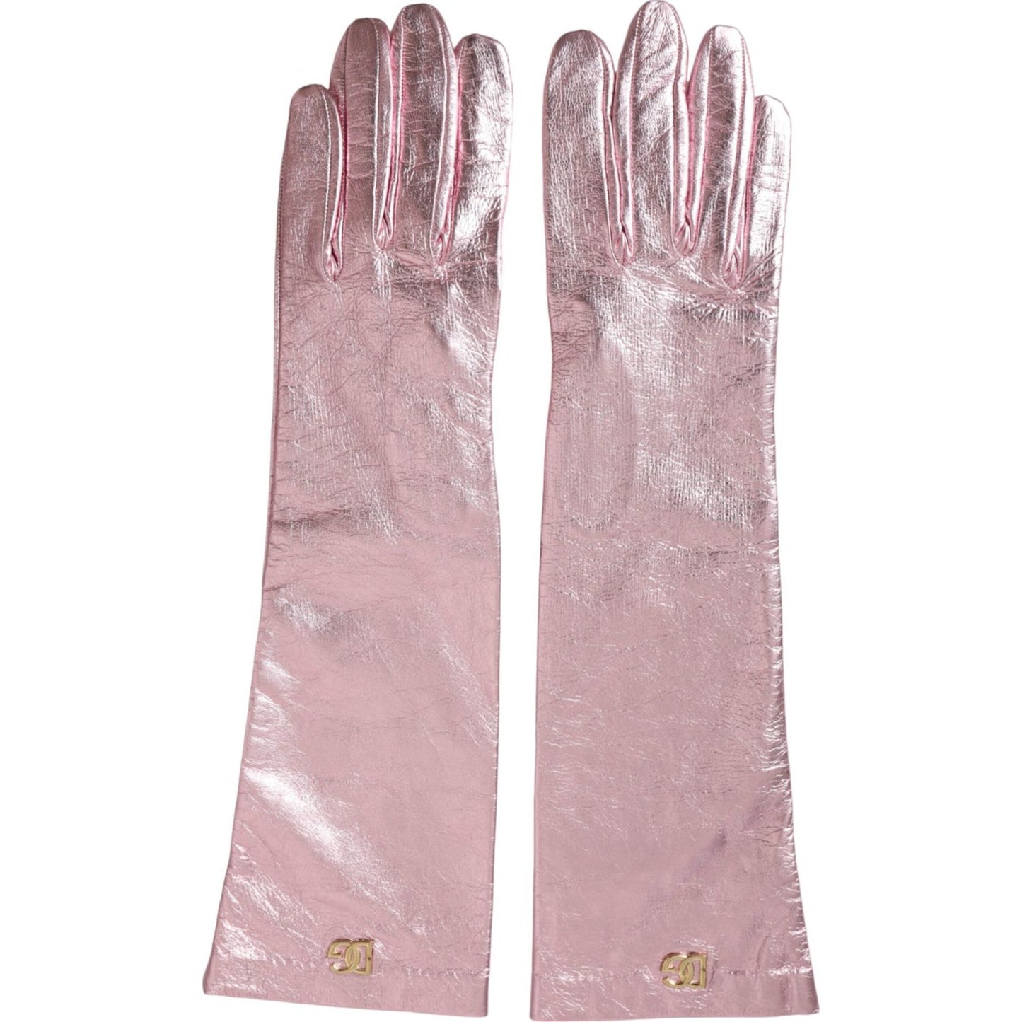 Dolce & Gabbana Pink Laminated Logo Mid Arm Length Gloves Dolce & Gabbana