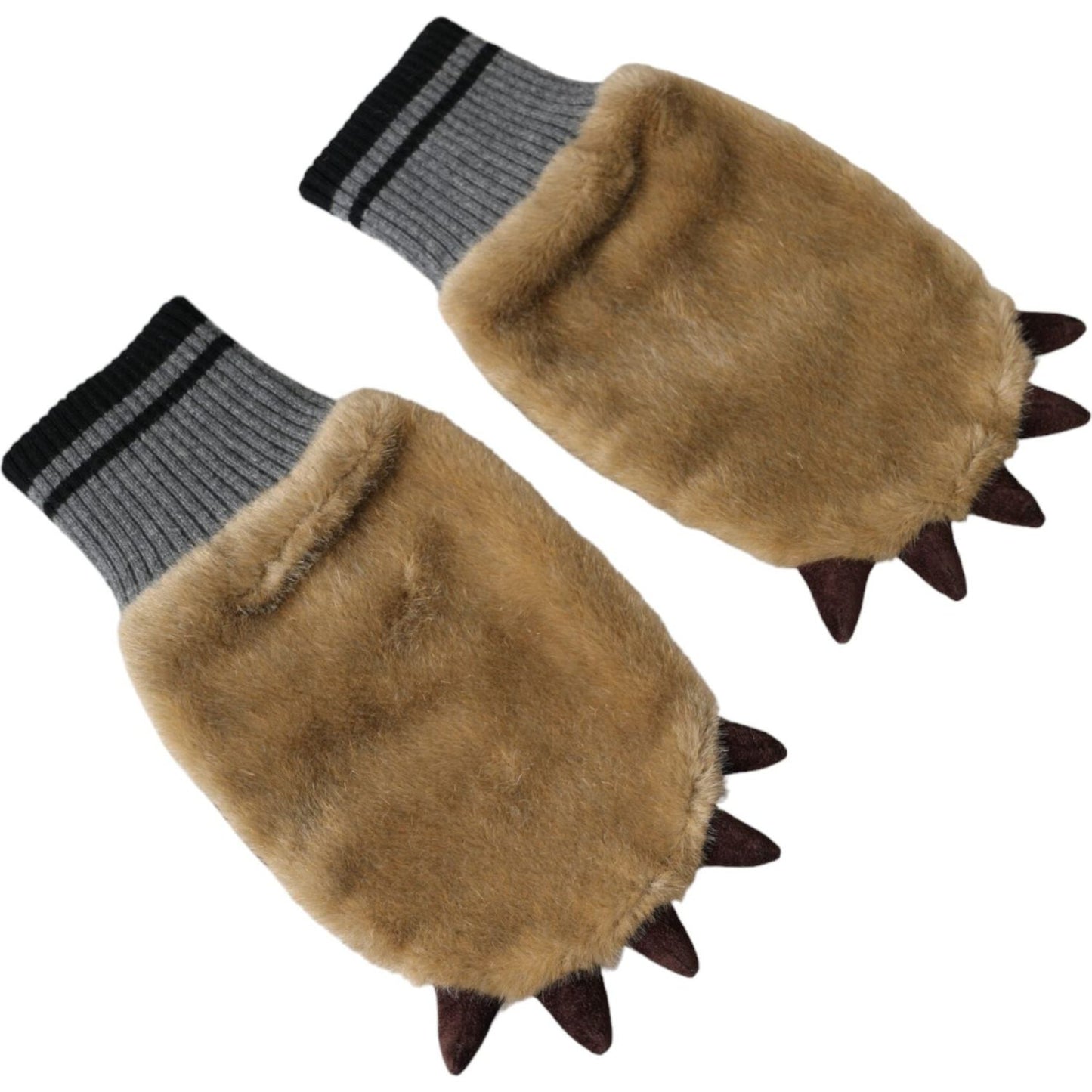 Dolce & Gabbana Beige Acrylic Knitted Fur Wrist Mitten Gloves Dolce & Gabbana