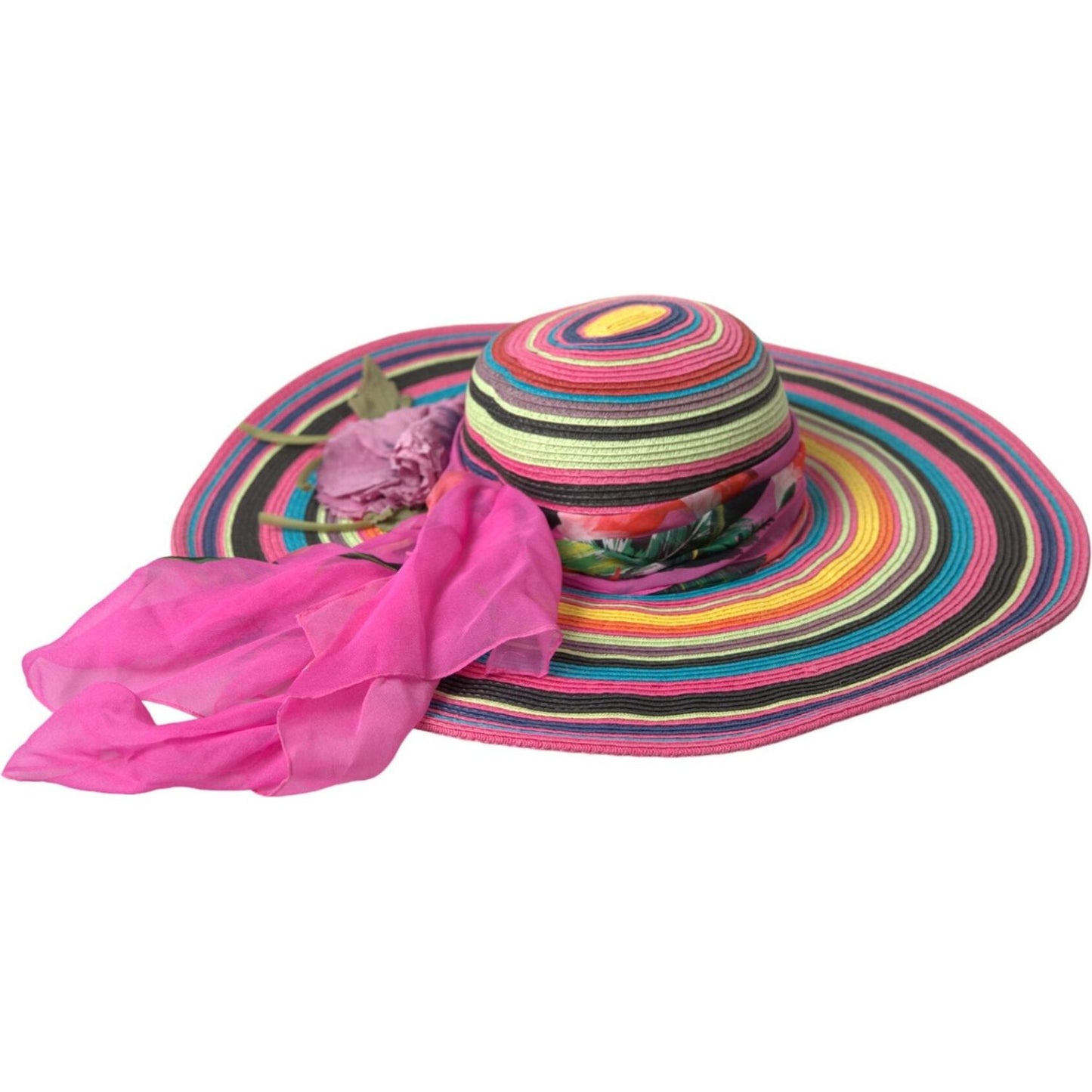 Dolce & Gabbana Multicolor Fantasy Wide Brim Floppy Hat 1728,56 cm|XS,67345645728,Accessories,Dolce & Gabbana,Hat - Women - Accessories,Hats - Accessories,Material: 100% Straw,Multicolor,New with tags,Sunhats - Hats - Accessories,Women