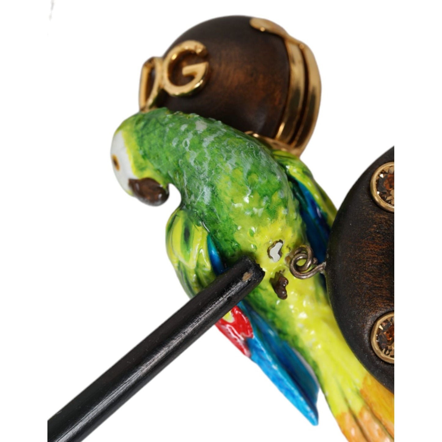 Dolce & Gabbana Multicolor Parrot Wood Brass Crystal Embellished Earring Dolce & Gabbana