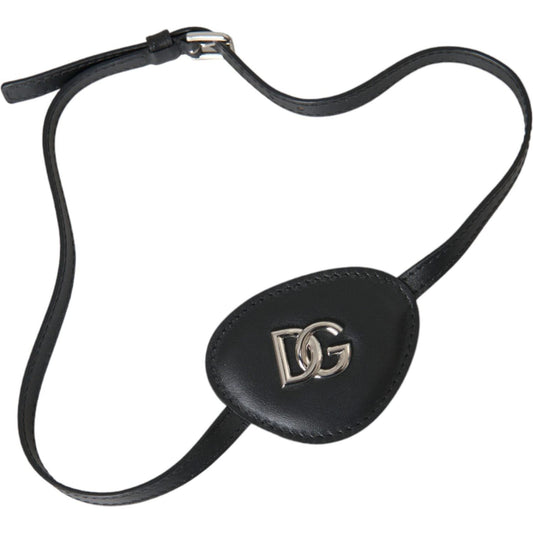 Dolce & Gabbana Black Calfskin Leather Metal DG Logo Eye Patch Dolce & Gabbana