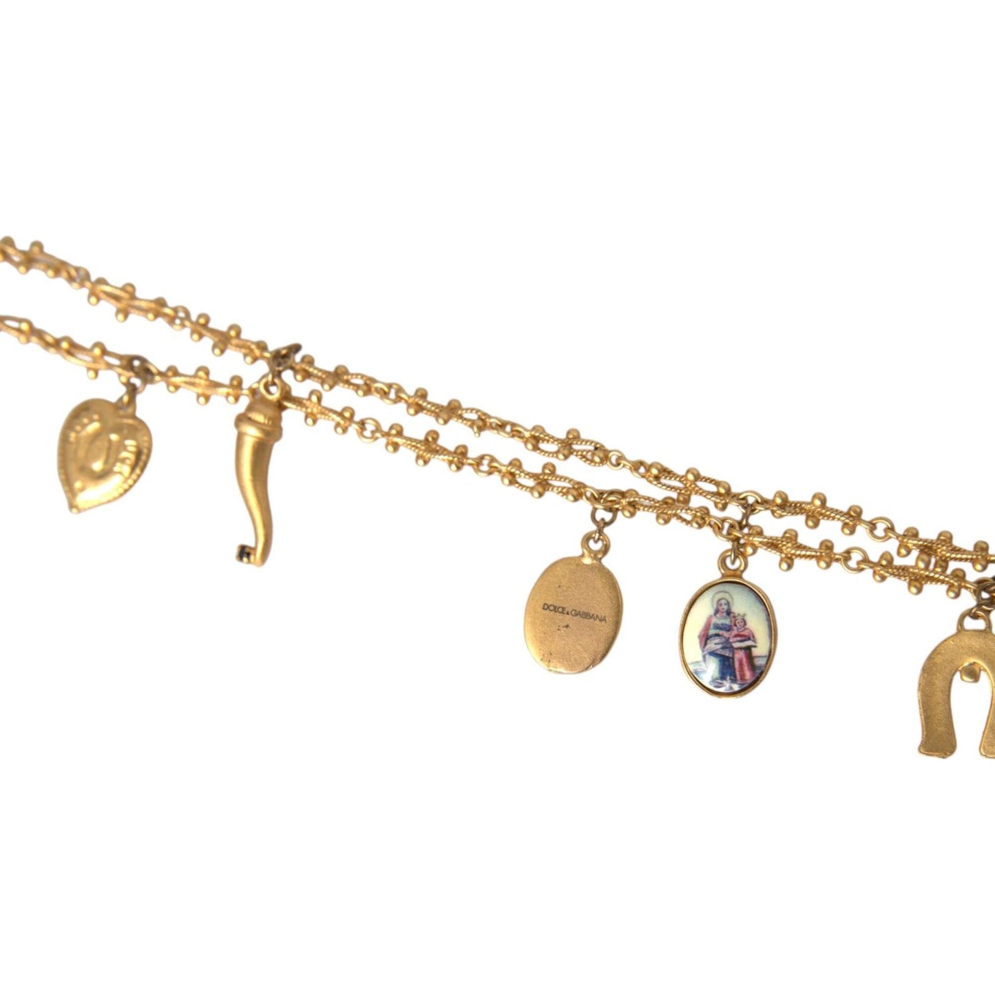 Dolce & Gabbana Gold Tone Chain Brass Charm Statement Sicily Necklace Dolce & Gabbana