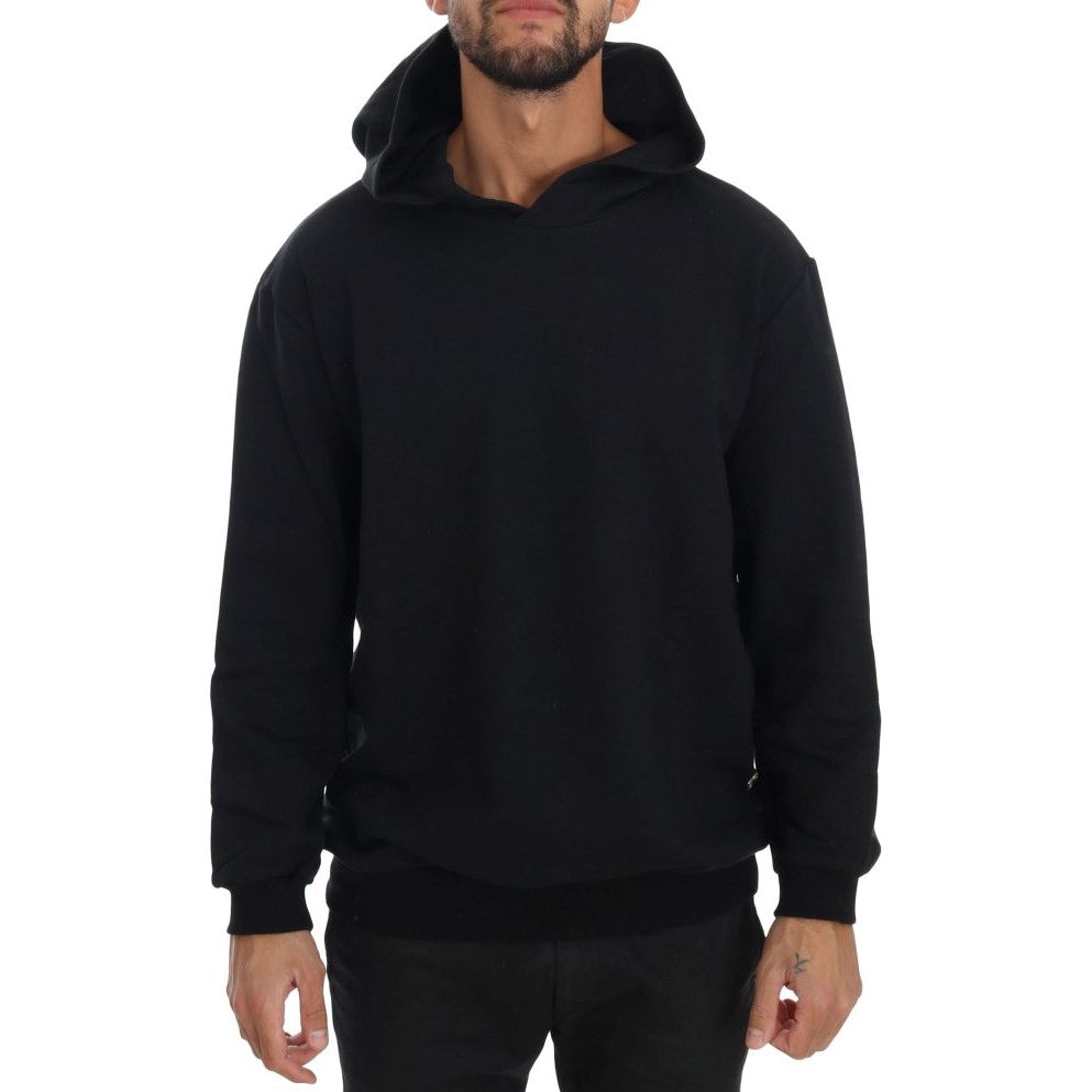 Daniele Alessandrini Elegant Black Cotton Hooded Sweater Daniele Alessandrini