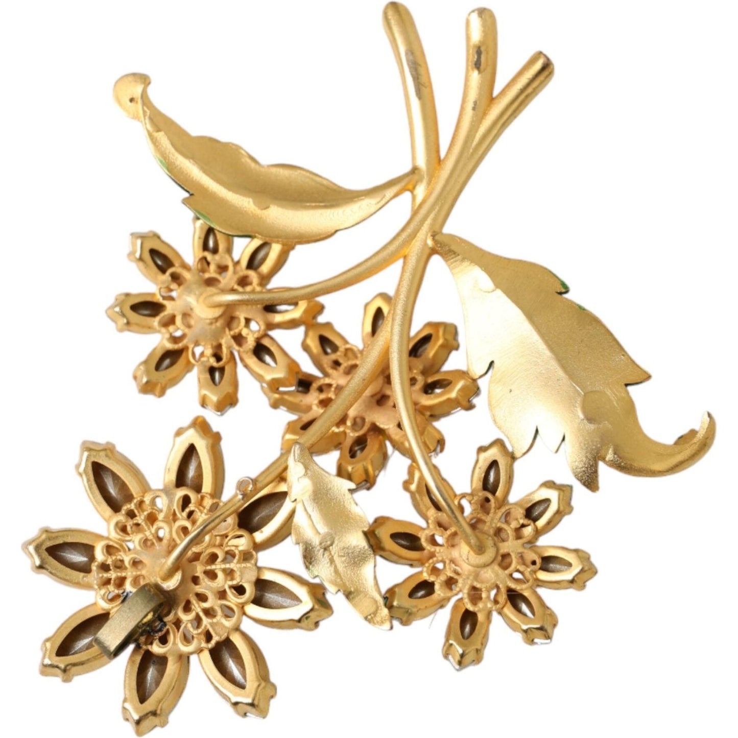 Dolce & Gabbana Gold Yellow Green Filigree Flower Crystals Brooch Pin Dolce & Gabbana