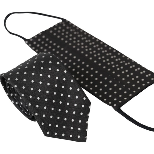 Dolce & Gabbana Black White Polka Dots 100% Silk Necktie Face Mask Dolce & Gabbana