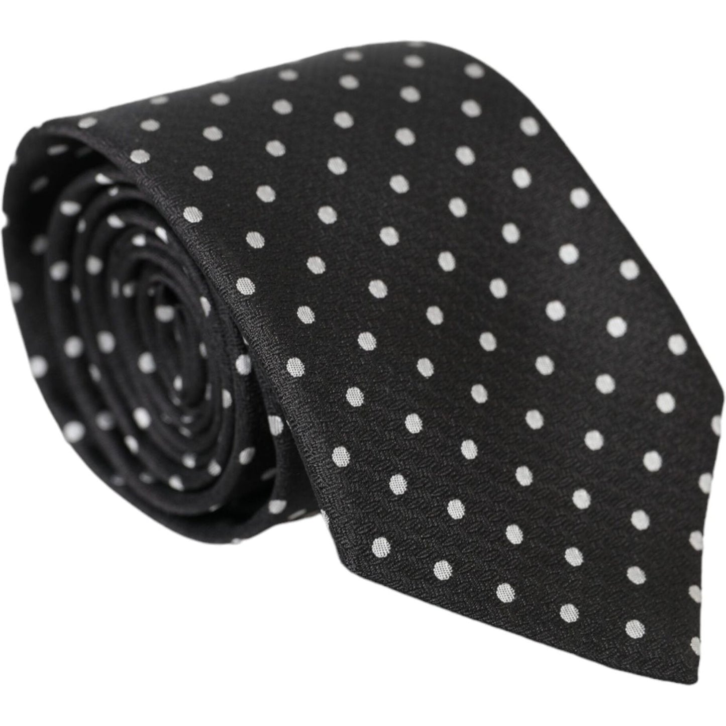 Dolce & Gabbana Black White Polka Dots 100% Silk Necktie Face Mask Dolce & Gabbana